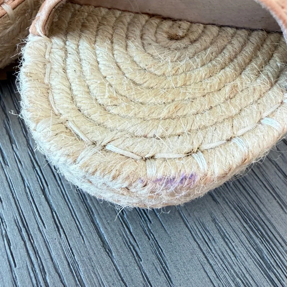 Eileen‎ Fisher Tan Leather Espadrille Wedge Sandals Lace Up 7.5 Nude Boho Summer